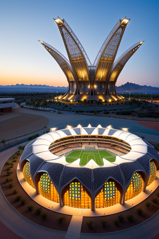 Mono jugando baloncesto , Stadium, Modern Architecture, afternoon, sunset, in the desert, designed by Norman Foster, University, designed by Gaudi, Modern Architecture, night time, afternoon, in the ocean
