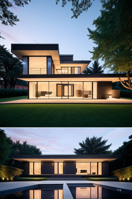 Villa, designed by Eero Saarinen, sunset, beautiful building, Ultra hd, editorial, iso 400, 8k, full frame, landscape, Townhouse, designed by Philip Johnson, Modern Architecture, in London