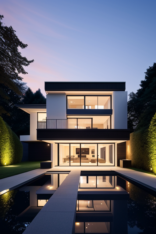 Villa, designed by Eero Saarinen, sunset, beautiful building, Ultra hd, editorial, iso 400, 8k, full frame, landscape, Townhouse, designed by Philip Johnson, Modern Architecture, in London