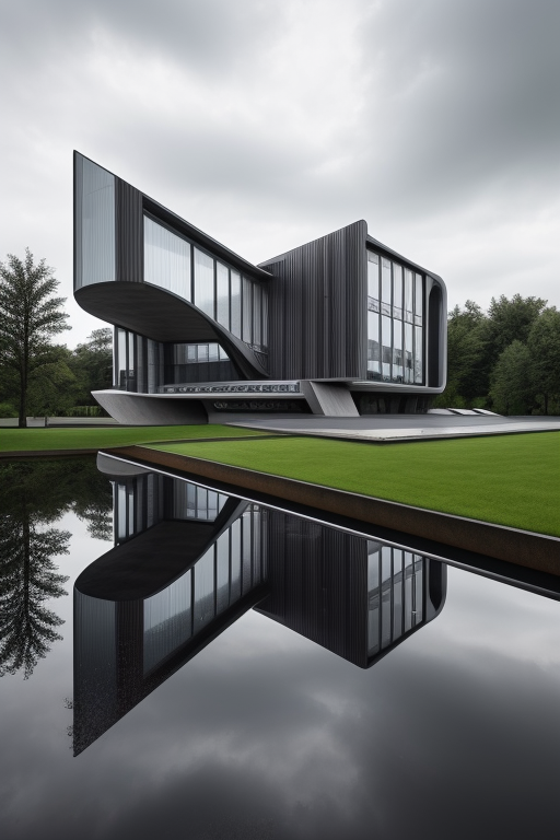 , Villa, designed by Zaha Hadid, Brutalist Architecture, , afternoon, gloomy , in Berlin, cloudy sky