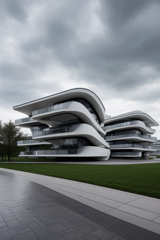 , Villa, designed by Zaha Hadid, Brutalist Architecture, , afternoon, gloomy , in Berlin, cloudy sky