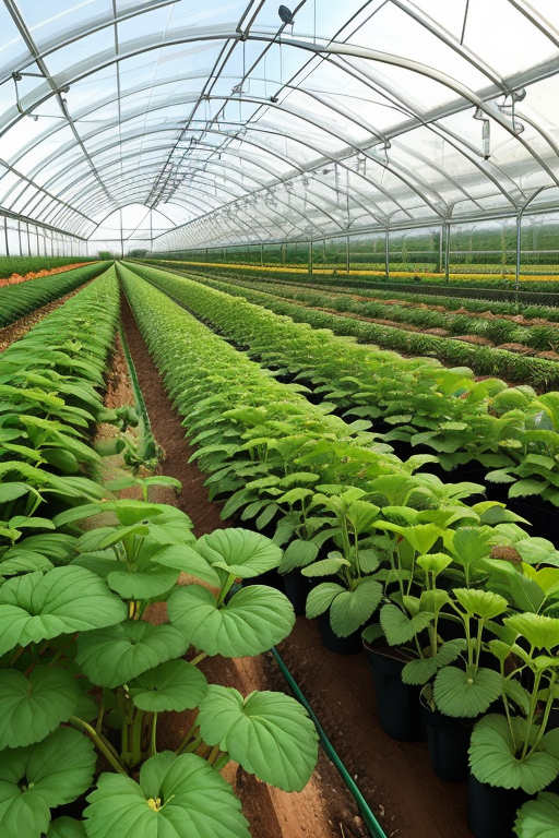 to make a hydroponic cultivation of strawberry plants with recirculating irrigation inside a greenhouse. 2000 strawberry plants are to be displayed in 5 tiers of channels., Factory, designed by Norman Foster, Parametric Architecture, morning, in the mountains