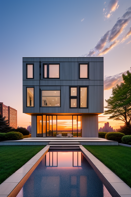 , in New York, sunset, designed by Philip Johnson, Bauhaus Architecture, Mansion
