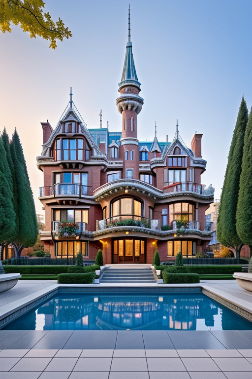 , Mansion, designed by Gaudi, Post-Modern Architecture, morning, in Toronto