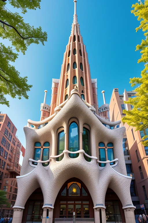 , University, designed by Gaudi, Japandi architecture, in New York