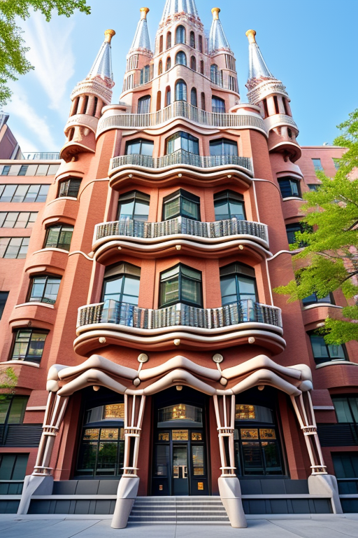 , University, designed by Gaudi, Japandi architecture, in New York