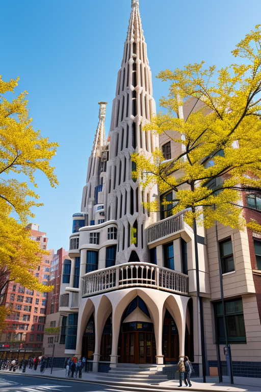 , University, designed by Gaudi, Japandi architecture, in New York