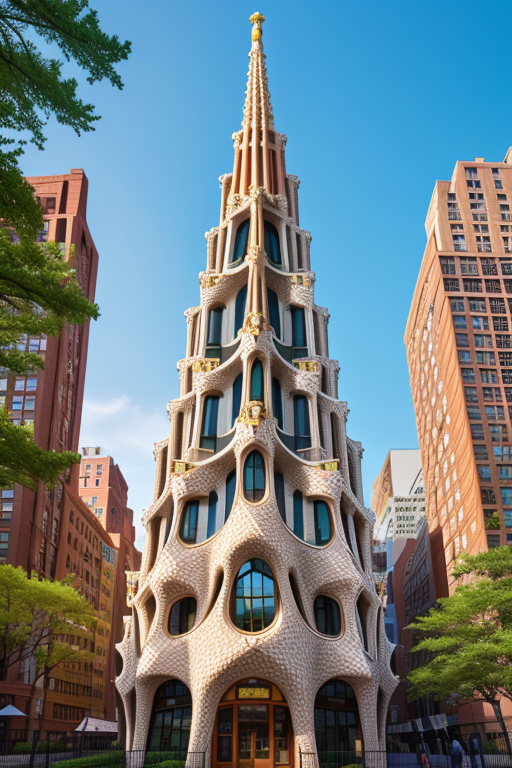 , University, designed by Gaudi, Japandi architecture, in New York