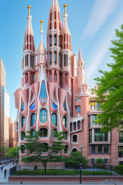 , University, designed by Gaudi, Japandi architecture, in New York