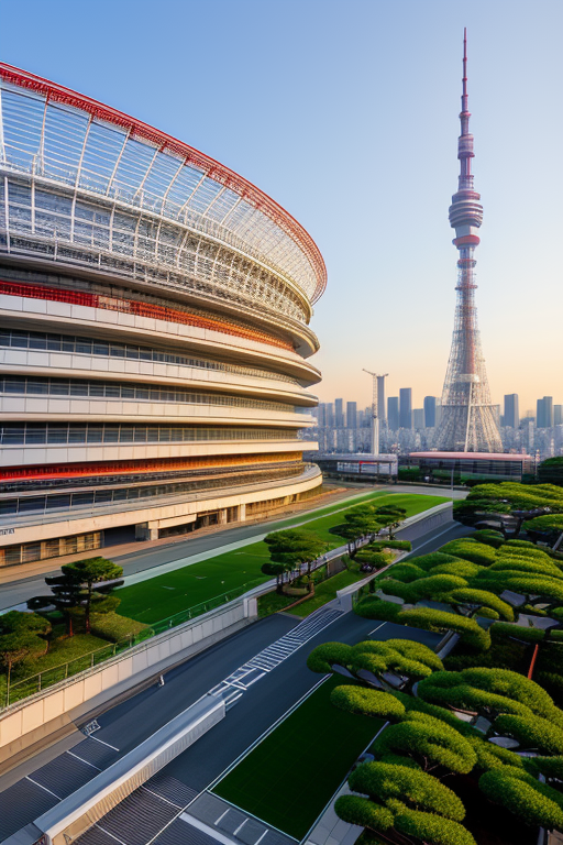 morning, in Tokyo, Japanese architecture, designed by Renzo Piano, Stadium