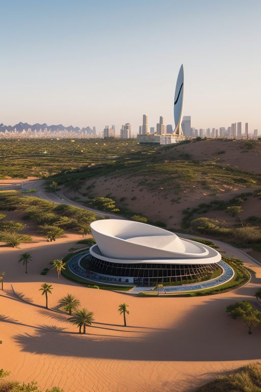 Mid Rise, designed by Oscar Niemeyer, Parametric Architecture, morning, in the desert