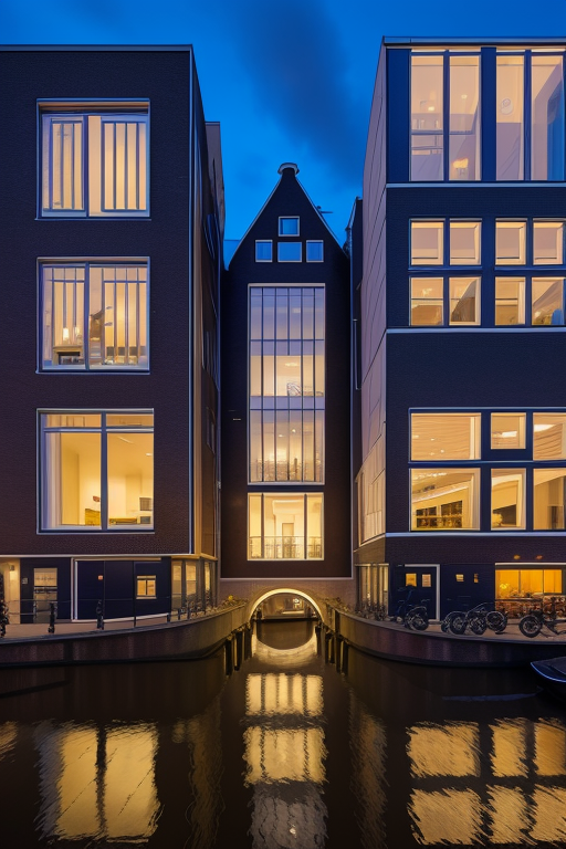, Building, designed by Norman Foster, Modern Architecture, night time, in Amsterdam