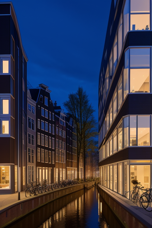 , Building, designed by Norman Foster, Modern Architecture, night time, in Amsterdam