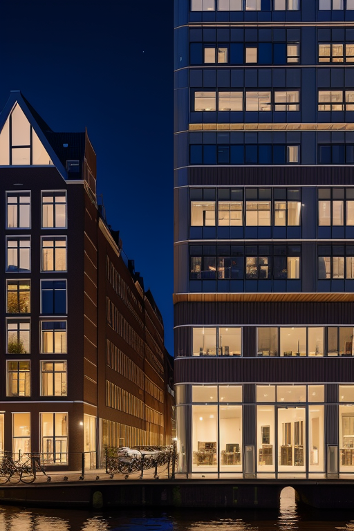 , Building, designed by Norman Foster, Modern Architecture, night time, in Amsterdam