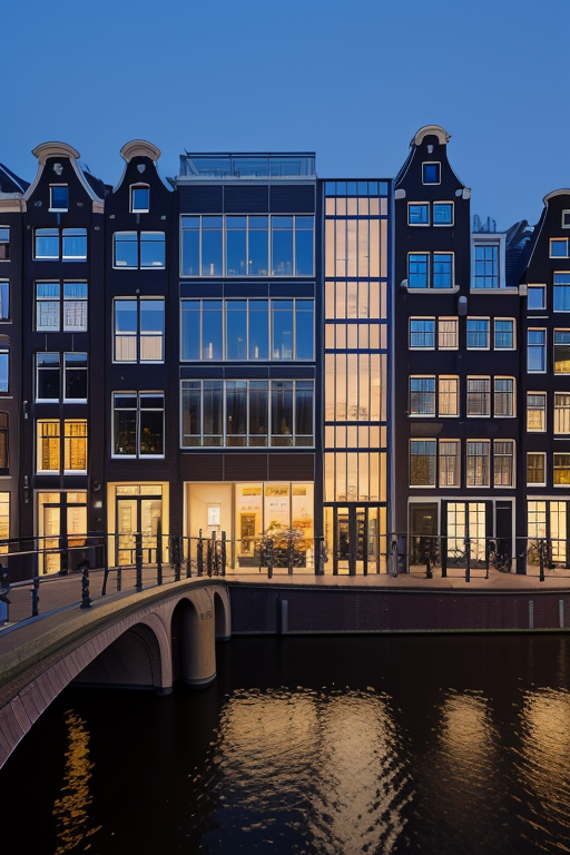 , Building, designed by Norman Foster, Modern Architecture, night time, in Amsterdam