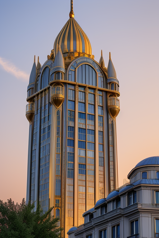 , Tower, designed by Richard Rogers, Art Nouveau Architecture, sunset, in Istanbul