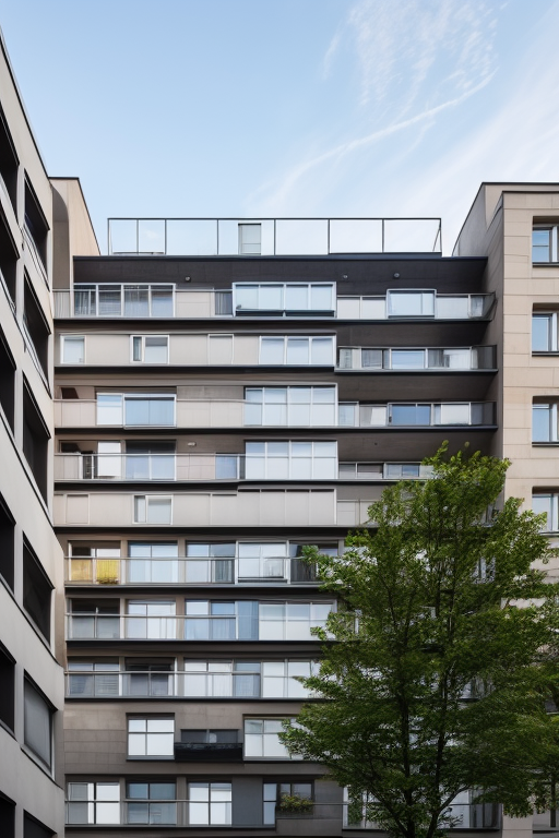 , High Rise, Townhouse, designed by Le Corbusier, De Stijl architecture, morning, in Berlin