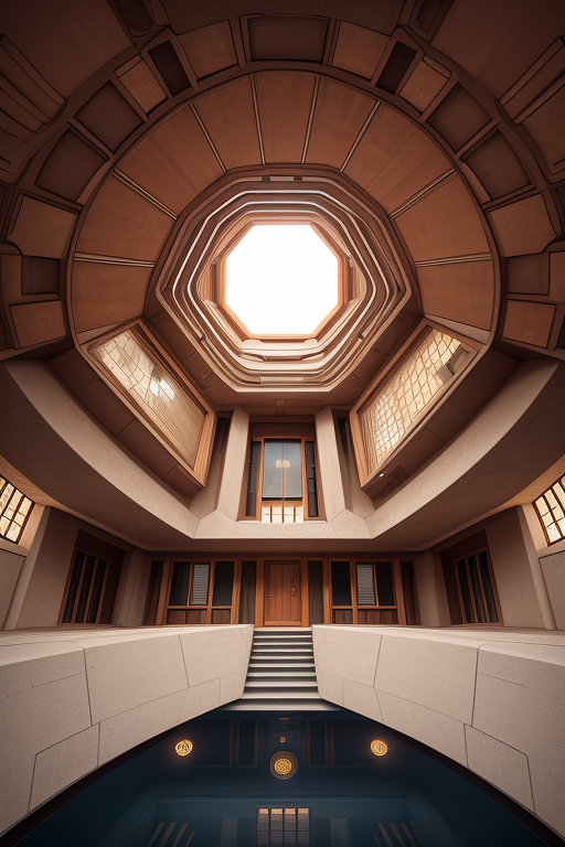  underground, upside down, outer space , Villa, on Mars, morning, designed by Frank Lloyd Wright, Neofuturist Architecture