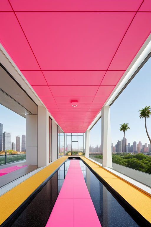 , Museum, designed by Oscar Niemeyer, Modern Architecture, in New York, bright pink exterior, soft neoprene facade, jelly roof, candy pathway, 