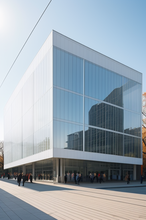 Train station, white cube, translucent, giant, , designed by Mies Van der Rohe
