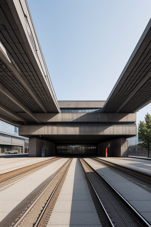 Train station , Brutalist Architecture, , designed by Mies Van der Rohe, Madrid 