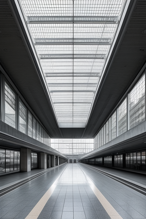 Train station , Brutalist Architecture, , designed by Mies Van der Rohe, Madrid 