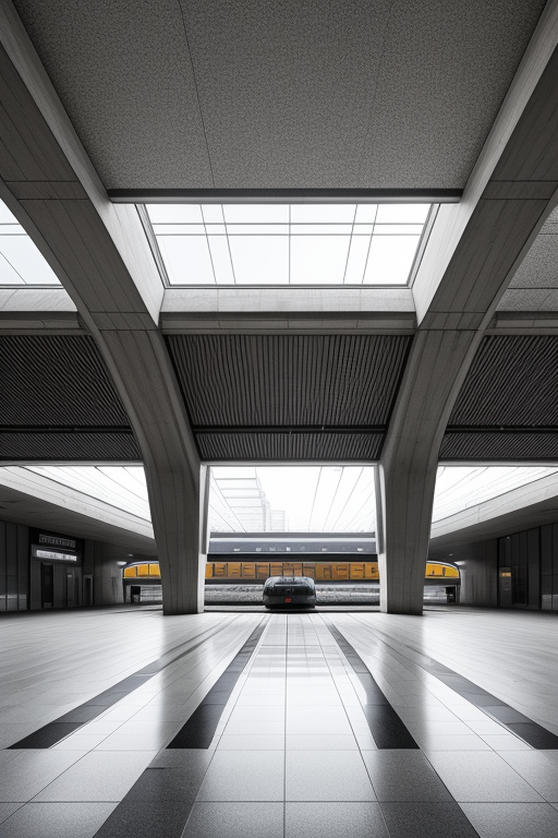 Train station , Brutalist Architecture, , designed by Mies Van der Rohe, Madrid, white 