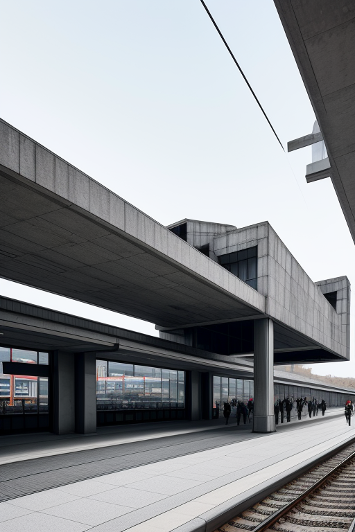Train station , Brutalist Architecture, , designed by Mies Van der Rohe, Madrid, white 