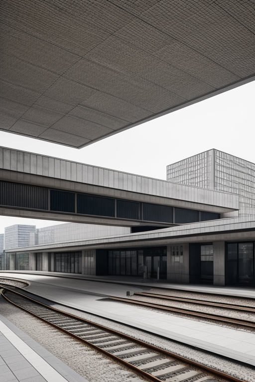 Train station , Brutalist Architecture, , designed by Mies Van der Rohe, Madrid, white 