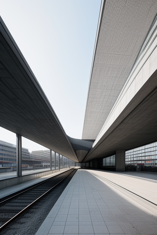 Train station , Brutalist Architecture, , designed by Mies Van der Rohe, Madrid, white, steel 