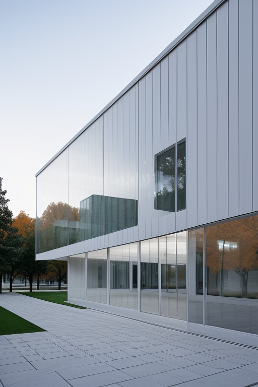 White cube, translucent, steel , designed by Mies Van der Rohe, in madrid 