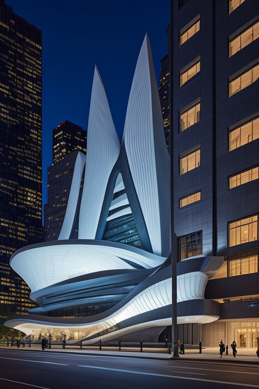 , Museum, designed by Zaha Hadid, night time, in New York, Japanese architecture