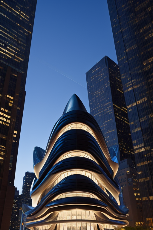 , Museum, designed by Zaha Hadid, night time, in New York, Japanese architecture