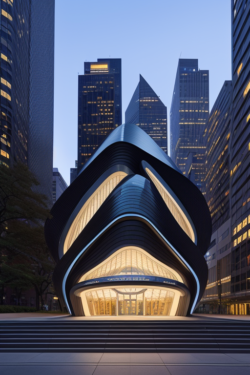 , Museum, designed by Zaha Hadid, night time, in New York, Japanese architecture