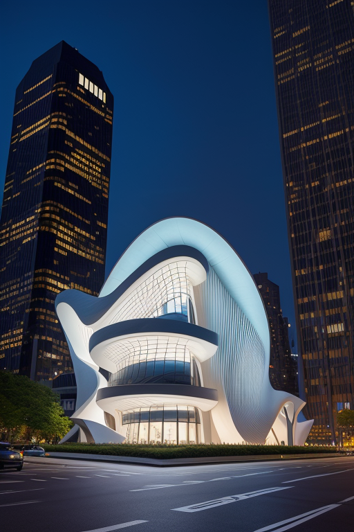 , Museum, designed by Zaha Hadid, night time, in New York, Japanese architecture