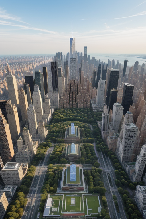 Futuristic city, Brutalist Architecture, Central Park , designed by Mies Van der Rohe