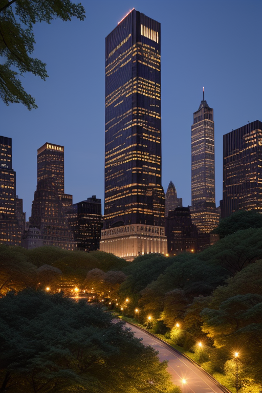 Central Park , designed by Mies Van der Rohe, night time