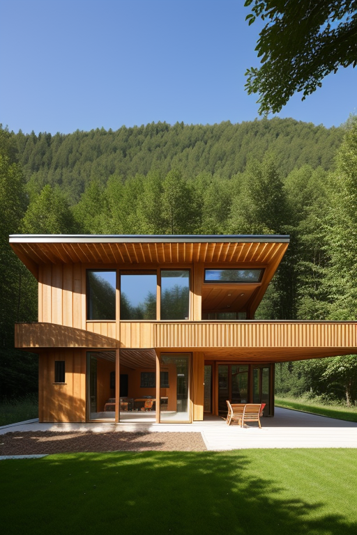 Greenhouse skin of organic design, with a parametric structure of steel and wood, taking advantage of the path of the sun, within this skin but separated, a sustainable house made of CLT wood with spaces between the house and the organic skin of the organic garden, Villa, designed by Renzo Piano, Modern Architecture, morning, in the mountains
