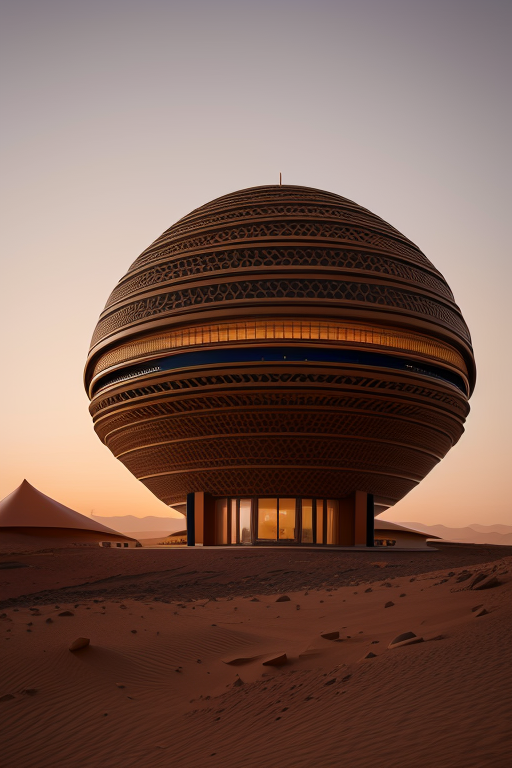 Villa, , designed by Norman Foster, Afro Futurism architecture, sunset, on Mars
