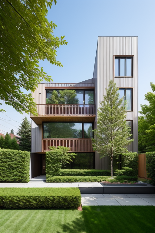 Create a big house with a small yard and some trees around the house, Building, designed by Renzo Piano, Neofuturist Architecture, morning, in Toronto