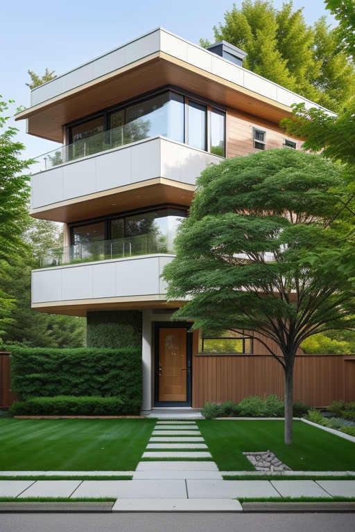 Create a big house with a small yard and some trees around the house, Building, designed by Renzo Piano, Neofuturist Architecture, morning, in Toronto