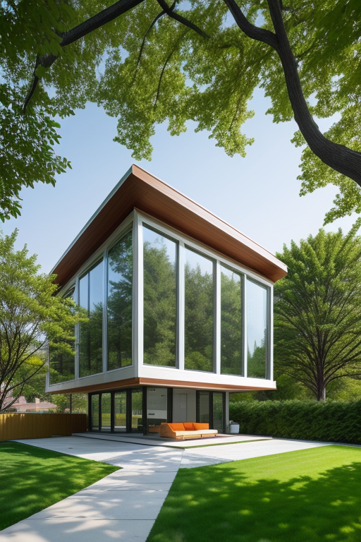 Create a big house with a small yard and some trees around the house, Building, designed by Renzo Piano, Neofuturist Architecture, morning, in Toronto