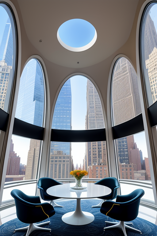 Vida alienígena , designed by Eero Saarinen, Neofuturist Architecture, afternoon, in New York