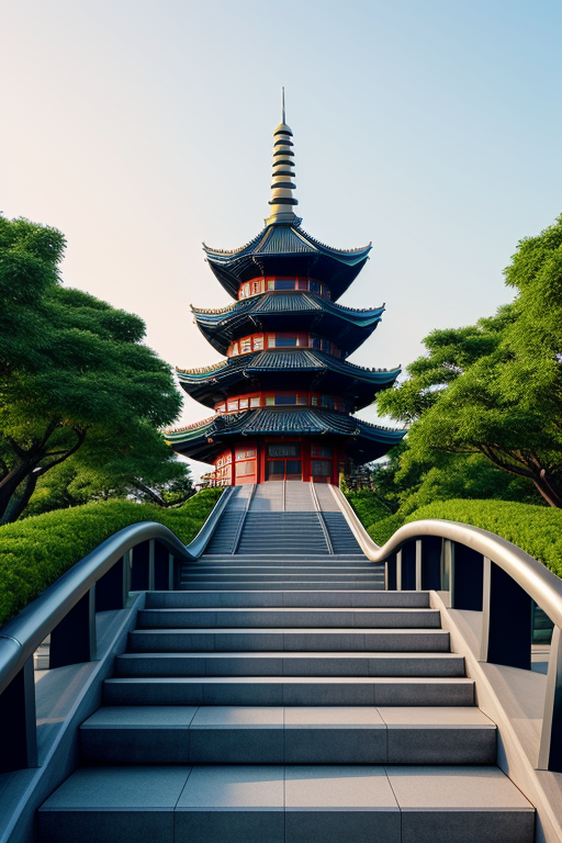 futuristic pagoda based on stairs 