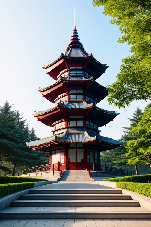 futuristic pagoda based on stairs 