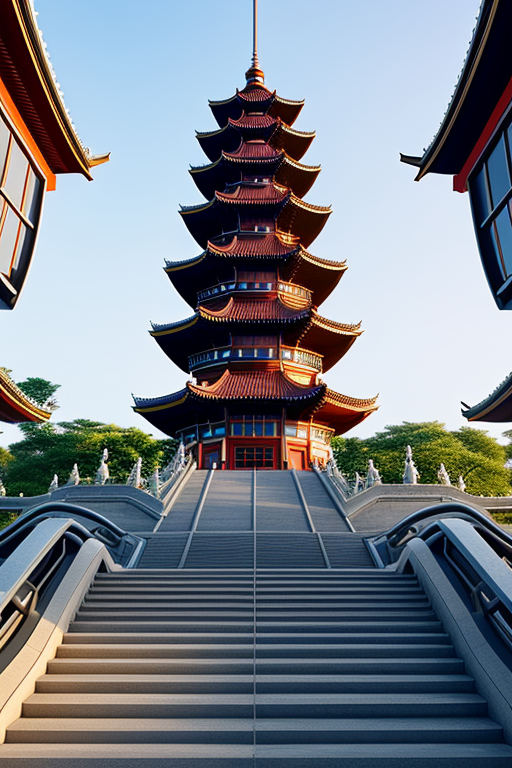 futuristic pagoda based on stairs 