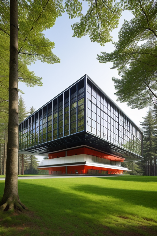 , Hotel, designed by Renzo Piano, Constructivism Architecture, morning, in the forest, designed by Norman Foster, , Modern Architecture