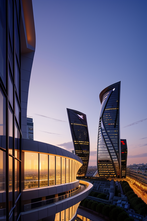 , Hotel, designed by Zaha Hadid, Modern Architecture, sunset, in Paris