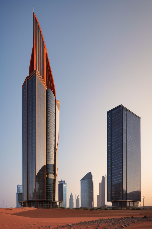 , Tower, Modern Architecture, morning, night time, on Mars