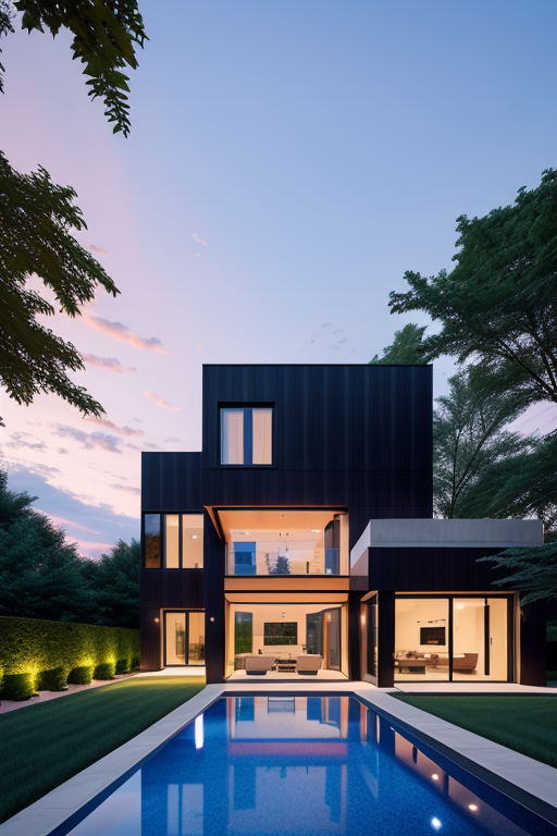 , Villa, sunset, in New York, Modern Architecture
